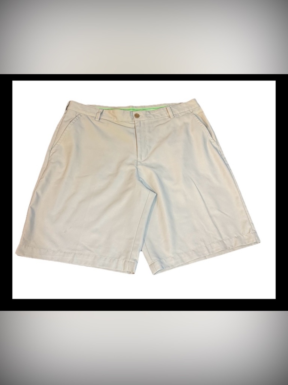 Izod Light kaki Flat Front Golf Shorts 38 preppy resort yacht club vacation